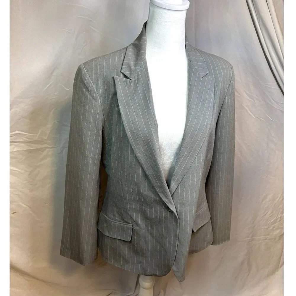 Steve & Barry's Uptown Gray Pinstripe Blazer One Button Womens Business NWT - Picture 2 of 8